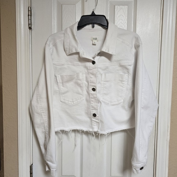 ANA A NEW APPROACH Women's Denim Jacket Long Sleeve Cropped White Color.Size L - Picture 1 of 5